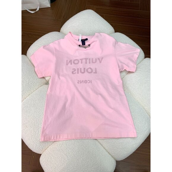 Louis Vuitton Pink Cotton T-Shirt With Chain Detail & Logo Design - Picture 1 of 9